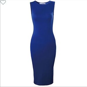 Blue Long Slim Fit Sleeveless Dress
